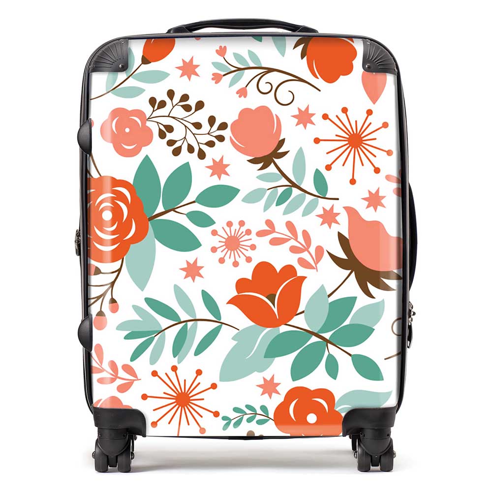 Orange Floral Pattern Suitcase