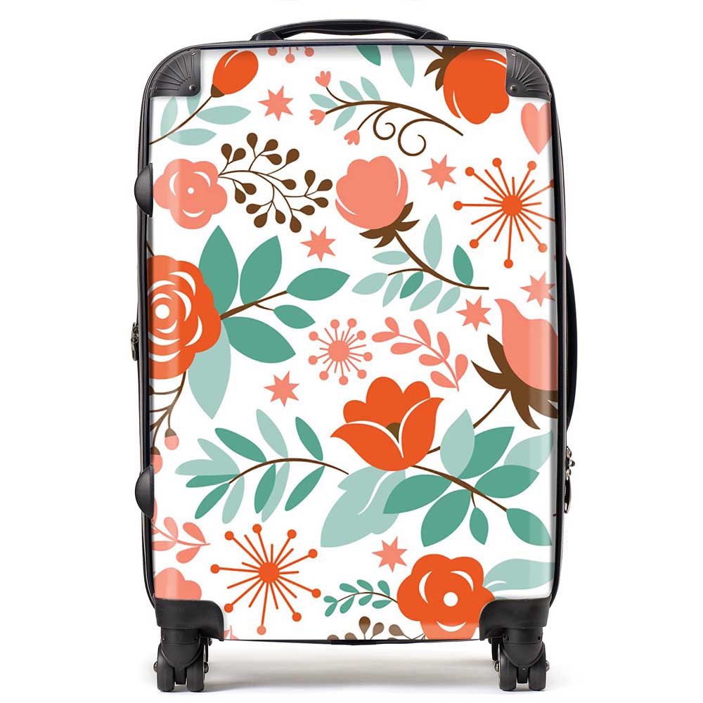 Orange Floral Pattern Suitcase