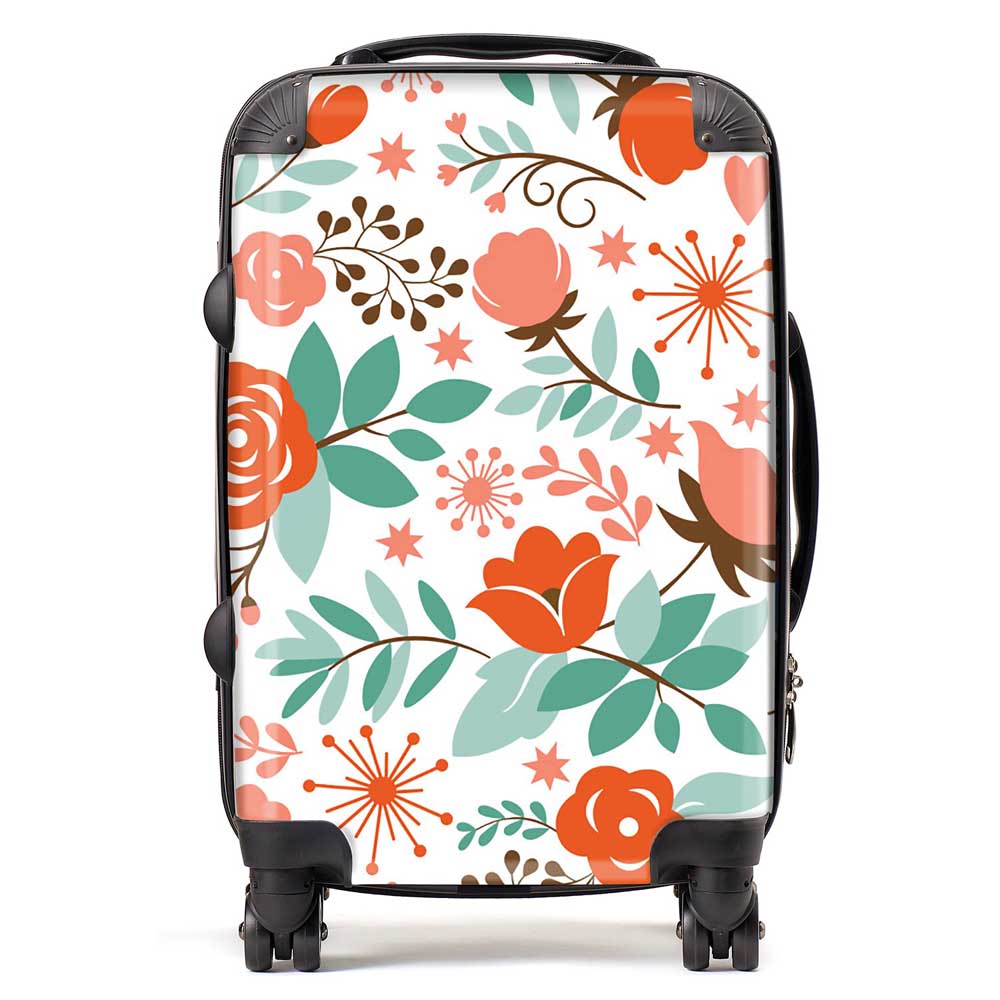 Orange Floral Pattern Suitcase