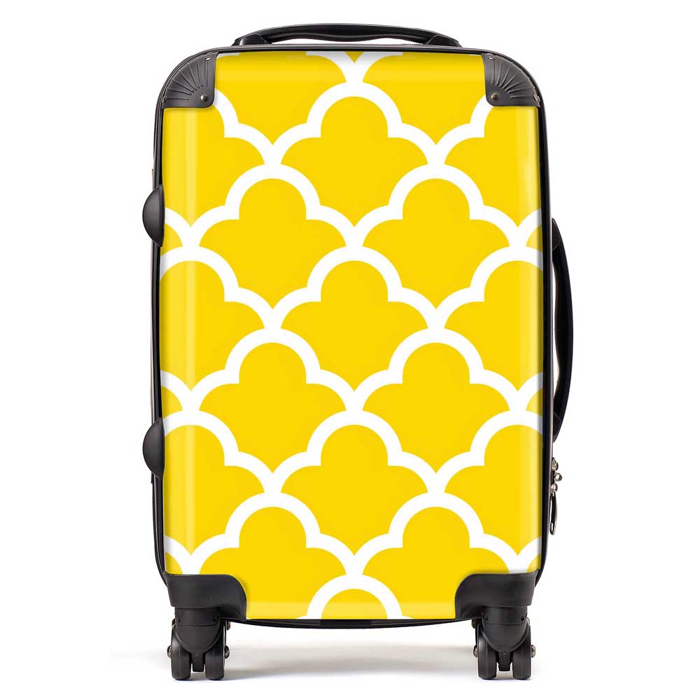 Geometric Yellow Quatrefoil Wave Suitcase