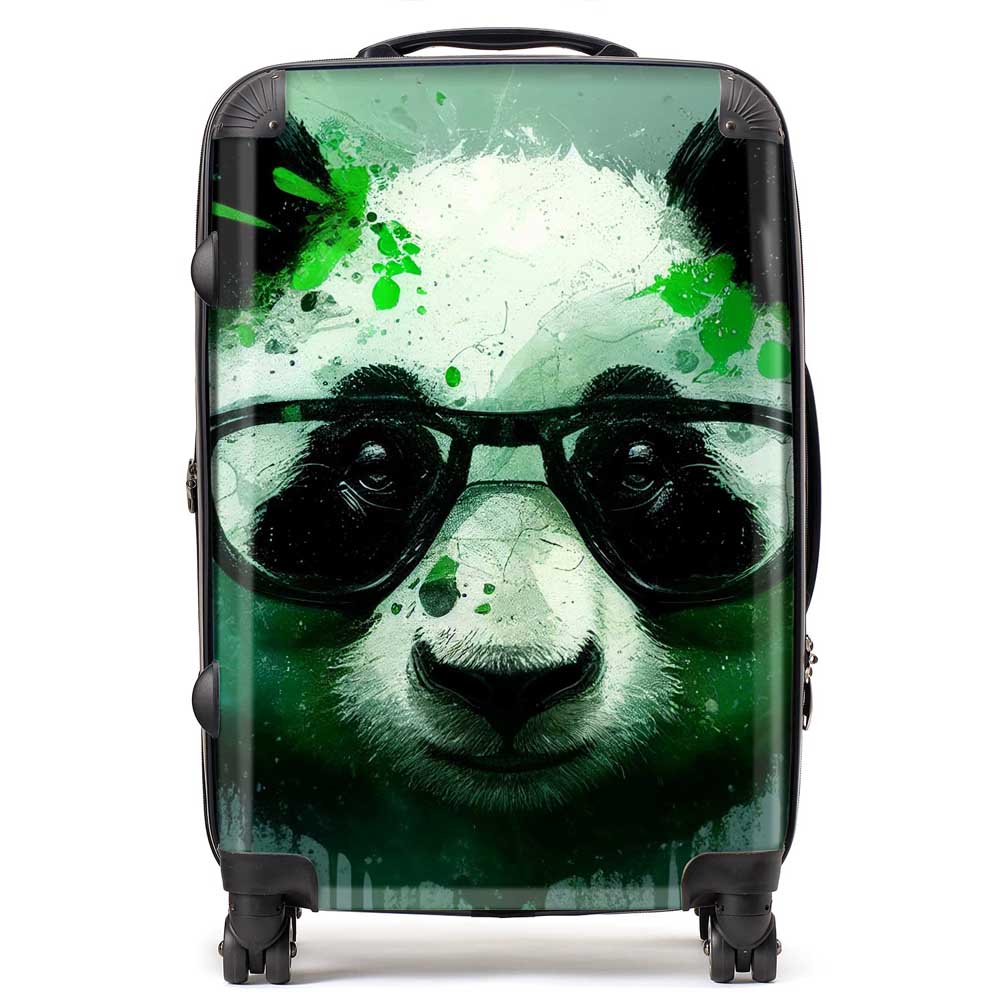 Panda With Glasses, Green Splashart Suitcase