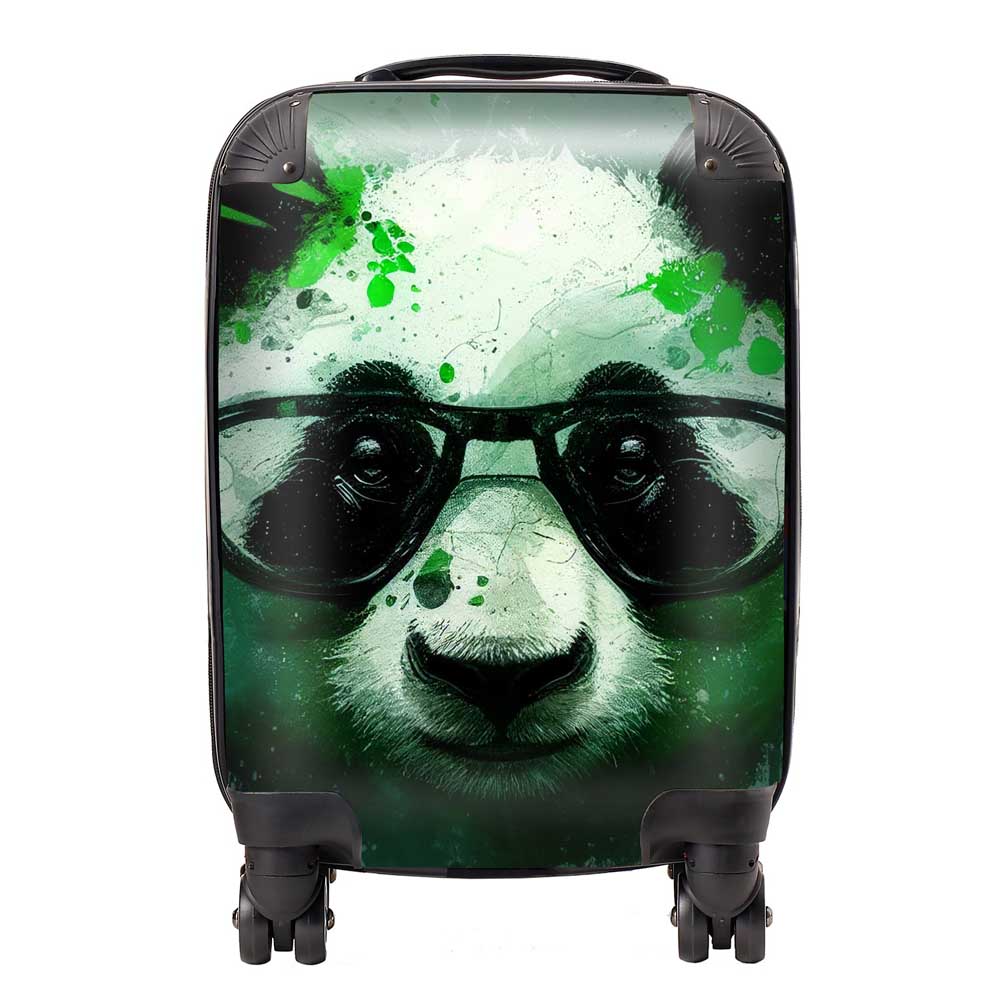 Panda With Glasses, Green Splashart Suitcase