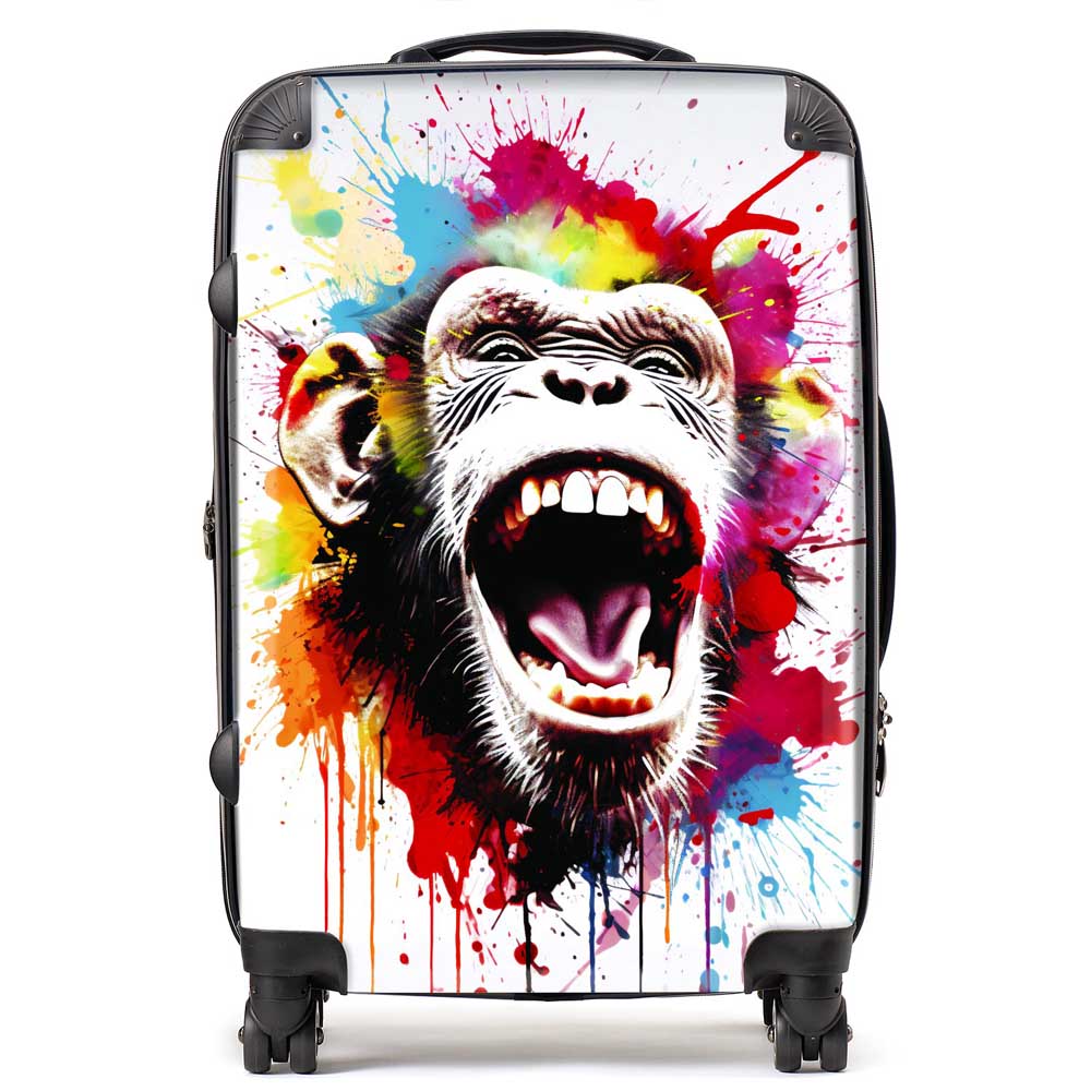 Coloured Splashart Crazy Monkey Face Suitcase