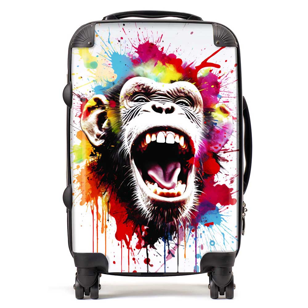 Coloured Splashart Crazy Monkey Face Suitcase