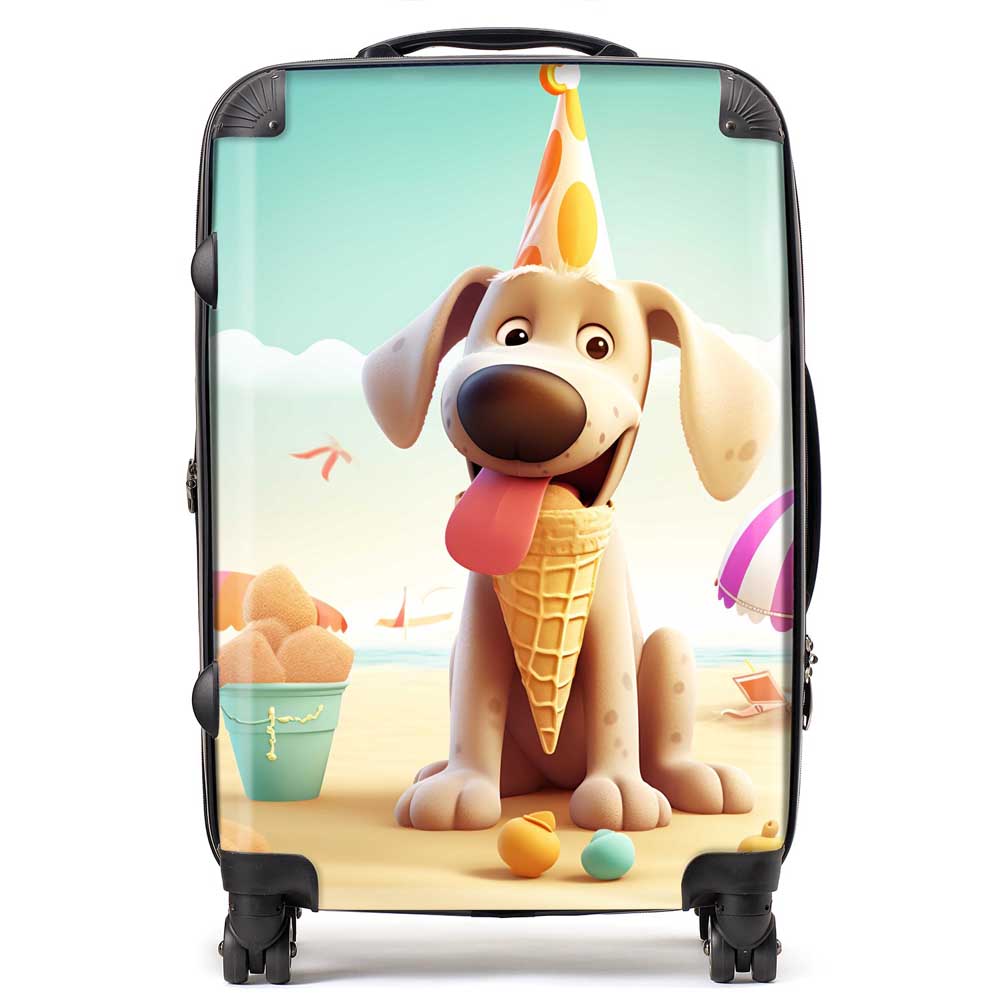 Dog On A Beach Holiday Suitcase