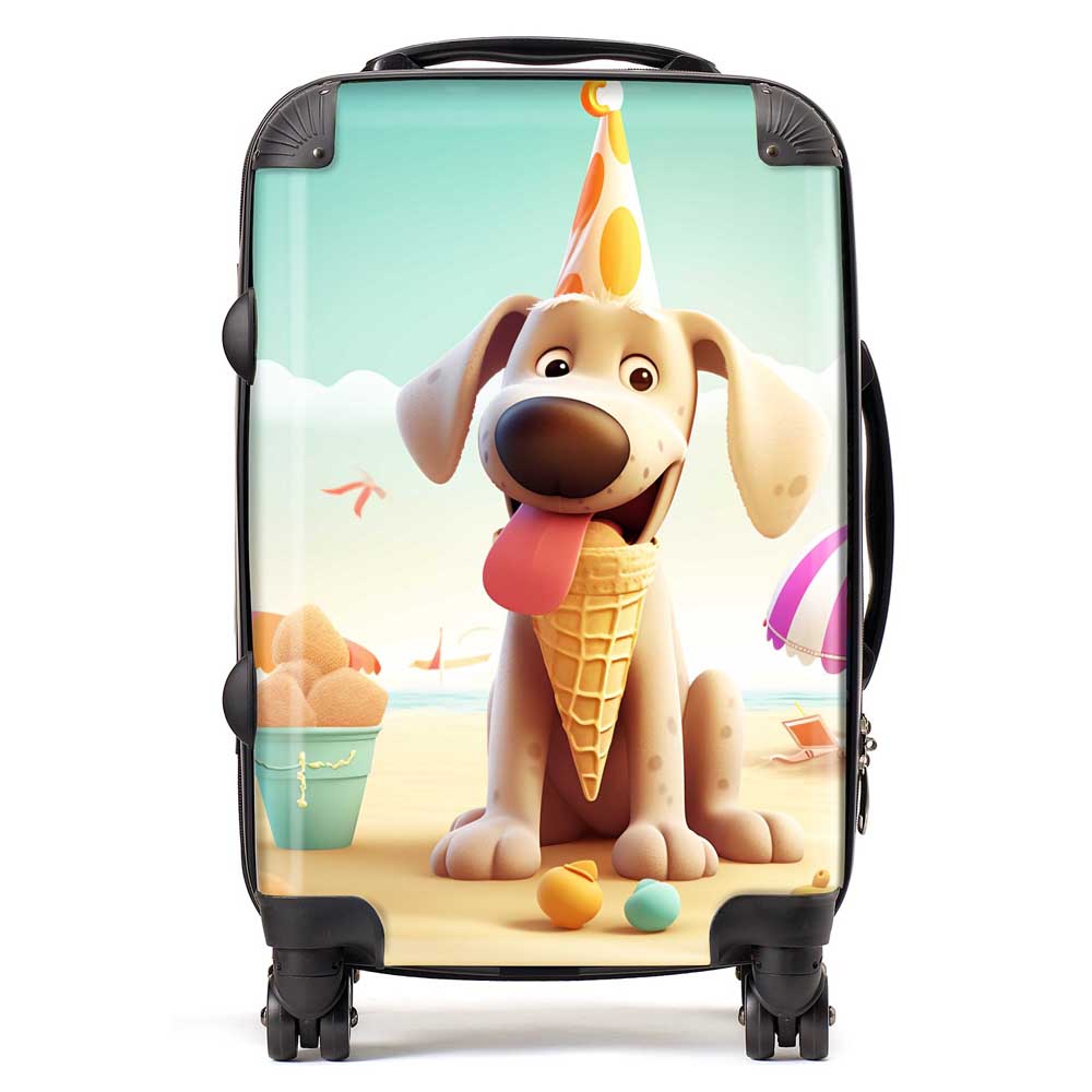 Dog On A Beach Holiday Suitcase