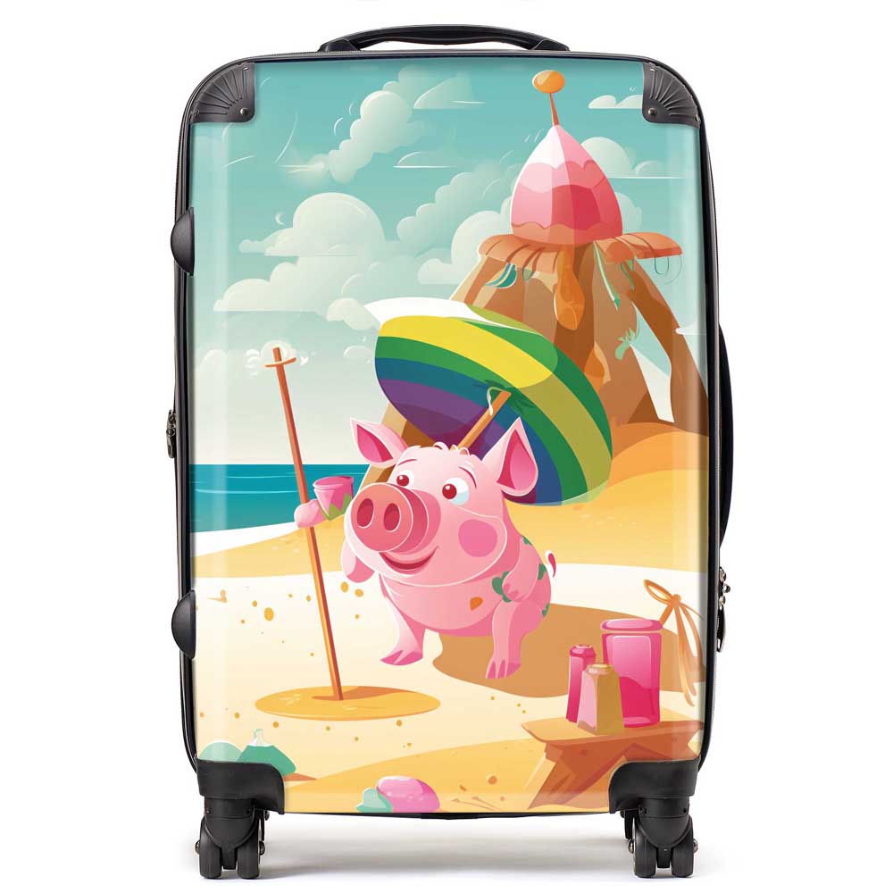 Piglet On A Beach Holiday Suitcase