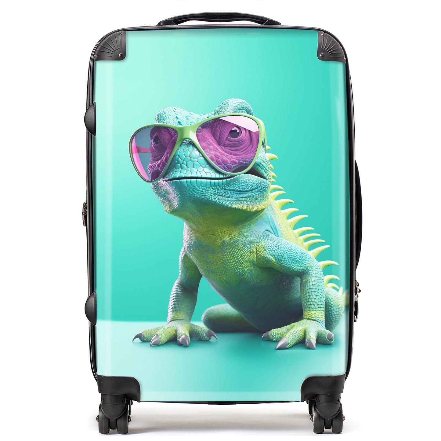 Happy Splashart Iguana Wearing Glasses Suitcase
