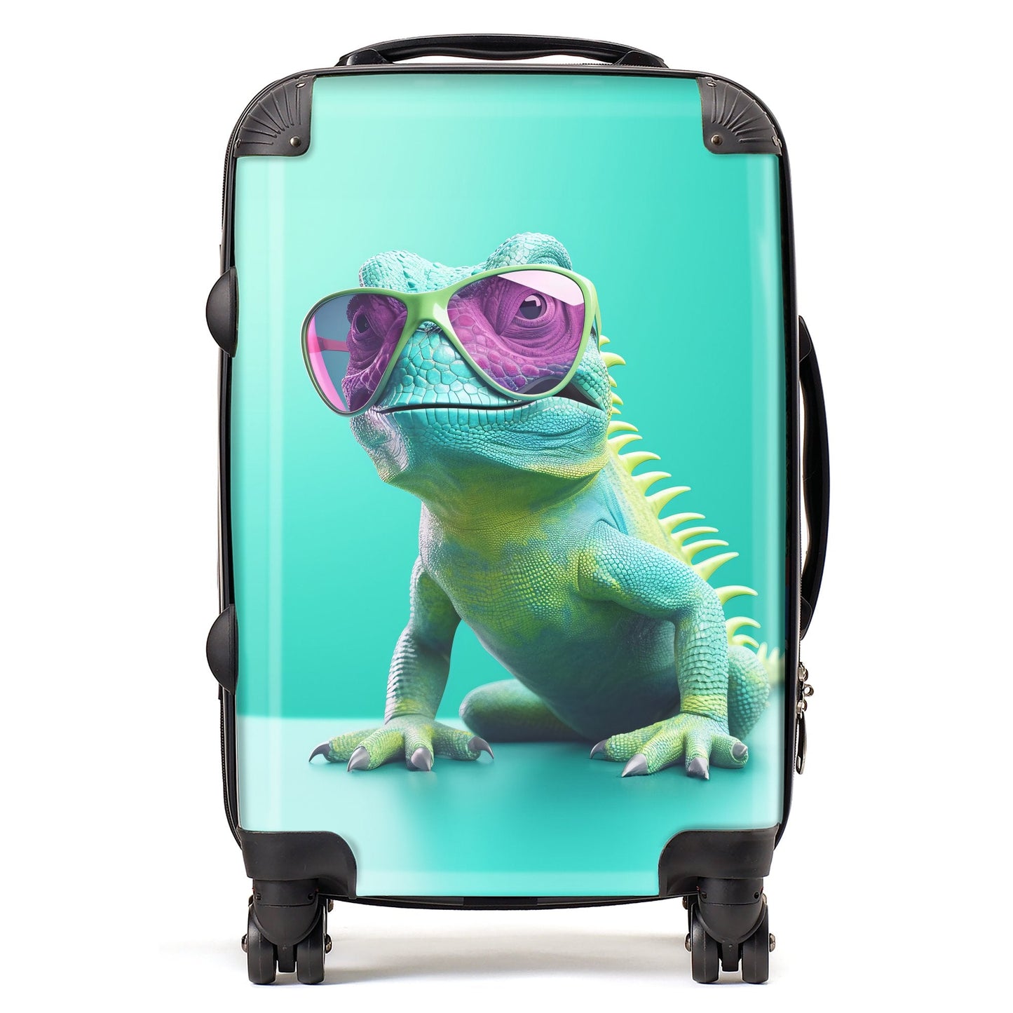 Happy Splashart Iguana Wearing Glasses Suitcase