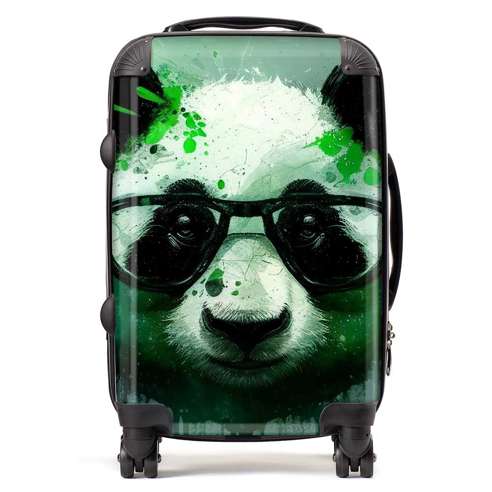 Panda With Glasses, Green Splashart Suitcase