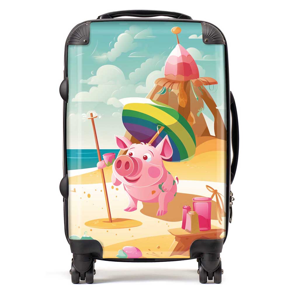 Piglet On A Beach Holiday Suitcase